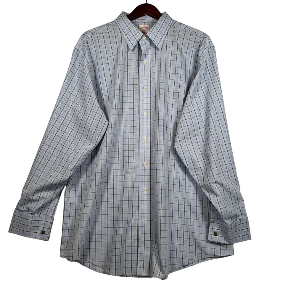 Brooks Brothers 346 Men’s 17 1/2-35 Button Up Plaid Non-Iron Cotton French Cuffs